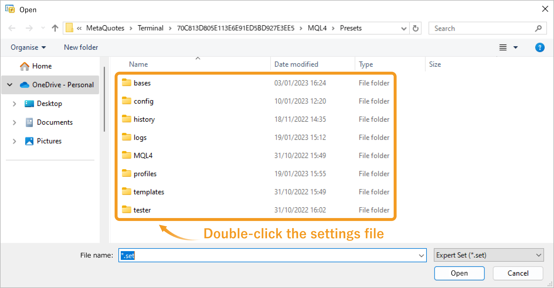Double-click the settings file to import