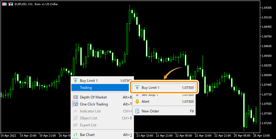 Hover the pointer over Trading, and select Buy Limit (trade volume)