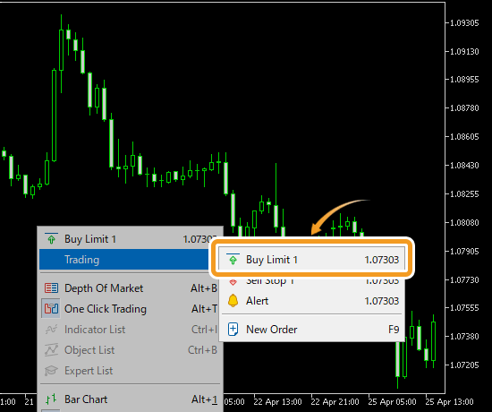 Hover the pointer over Trading, and select Buy Limit (trade volume)