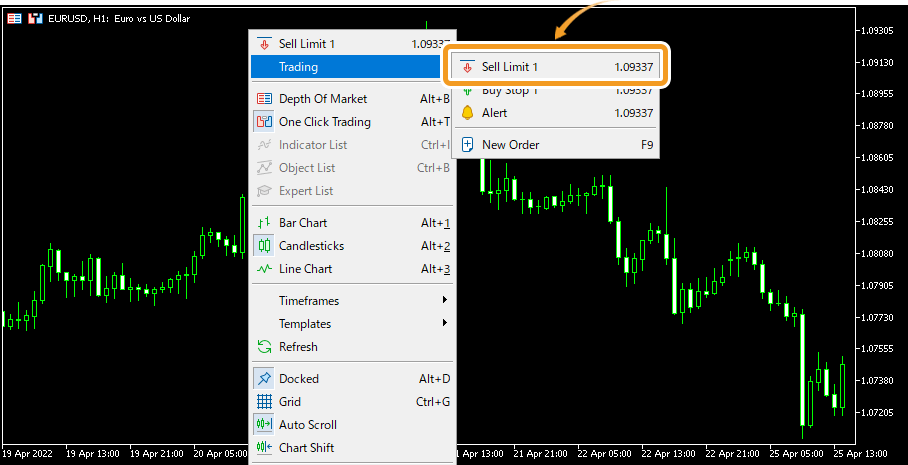 Hover the pointer over Trading, and select Sell Limit (trade volume)