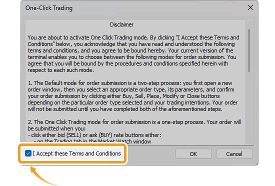 One-click trading disclaimer