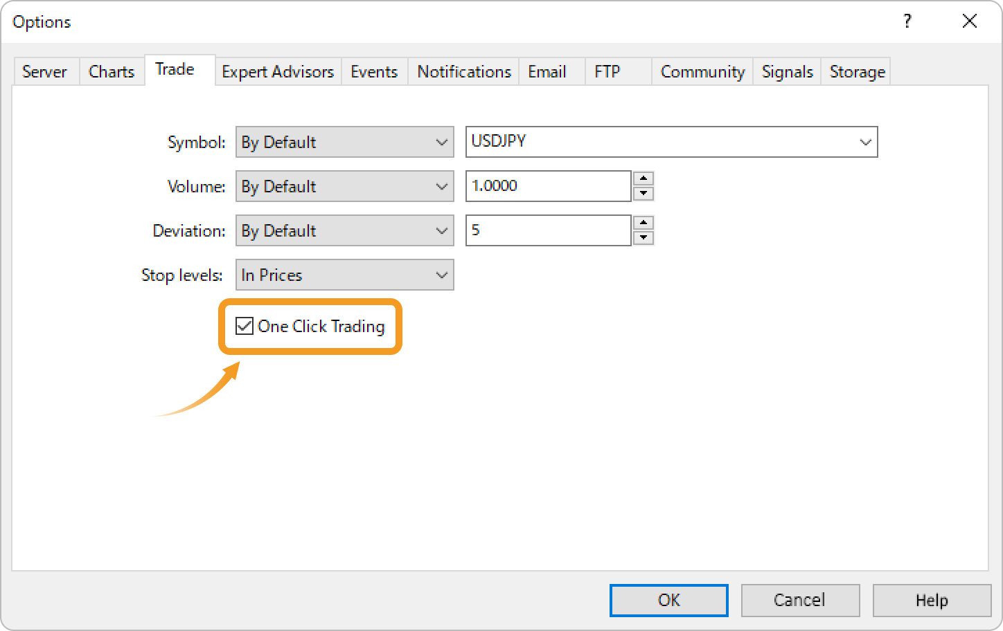 Check the One Click Trading box