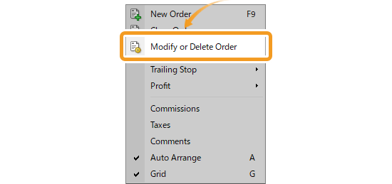 Open the menu by right-clicking on a position