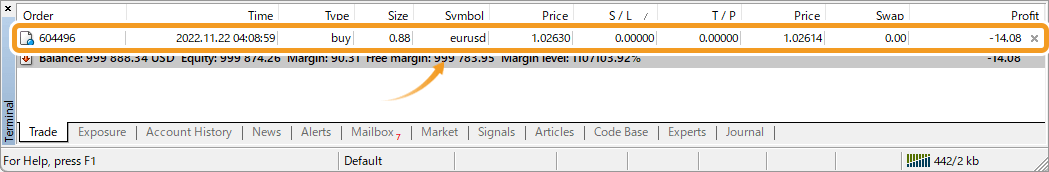 View the rest of the position in the Trade tab