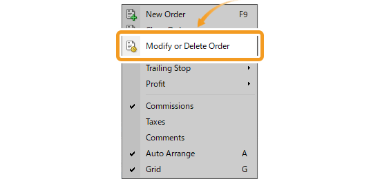 Change the take-profit (T/P) and stop-loss (S/L) values from the menu