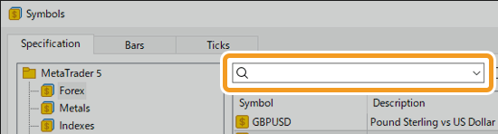Enter the symbol name in the search box