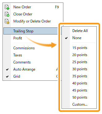 Customize a trailing stop level