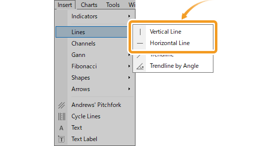 Select Vertical line or Horizontal line from the menu