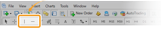 Select Vertical line or Horizontal line from the toolbar
