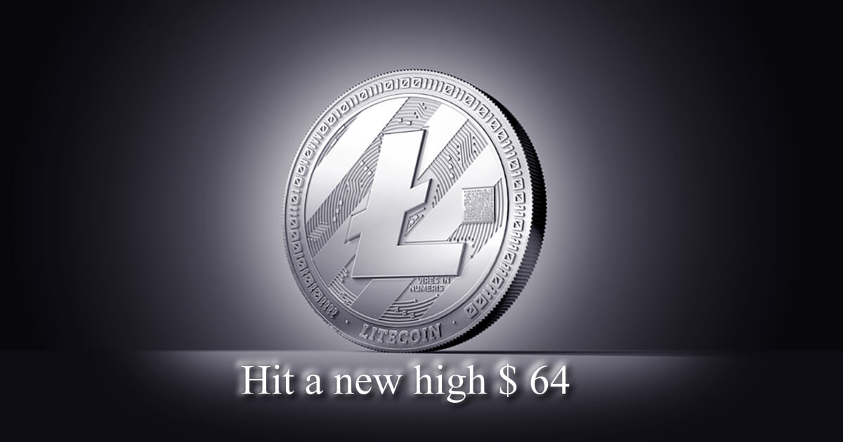 ライトコイン過去最高値64ドルを更新