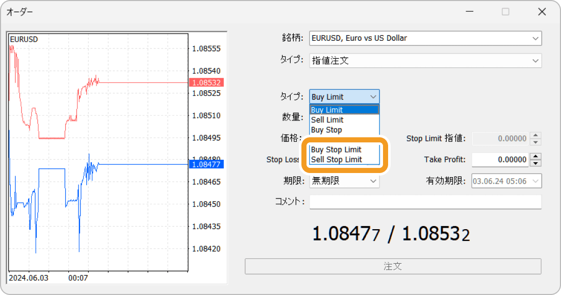 MT5の指値注文タイプ