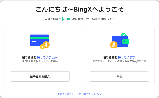 BingXの口座開設完了後の画面