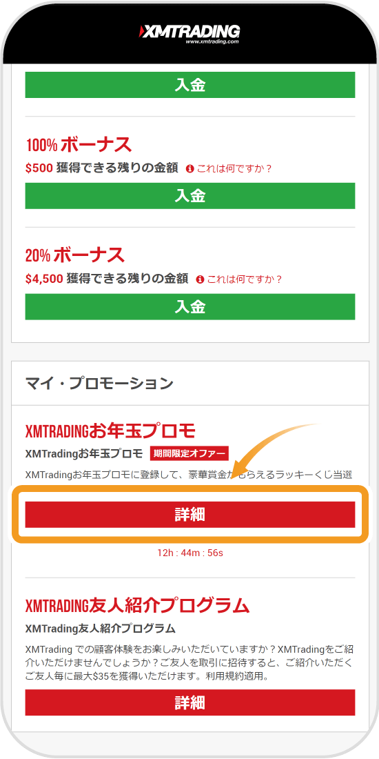 XMお年玉プロモーション選択画面