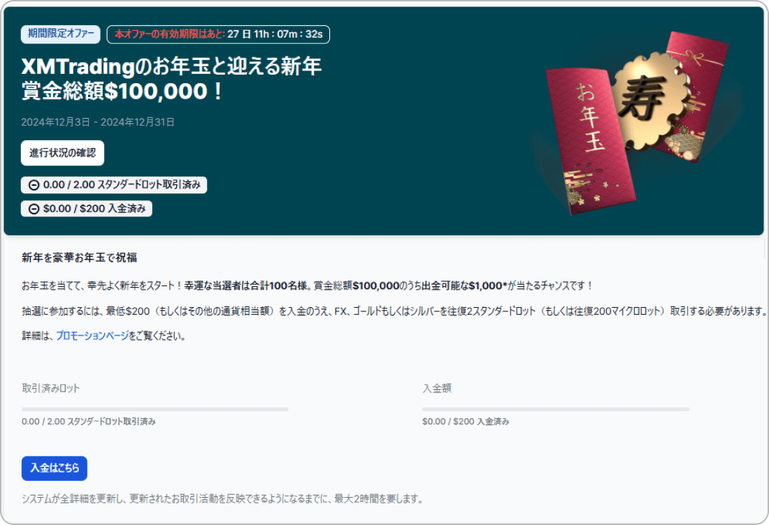 XMTradingお年玉プロモーション進行状況確認