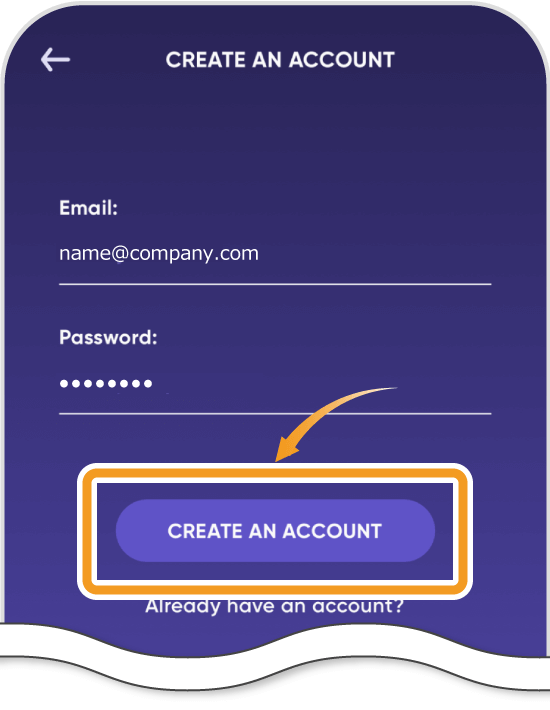 phaverのメールアドレスとパスワード入力画面
