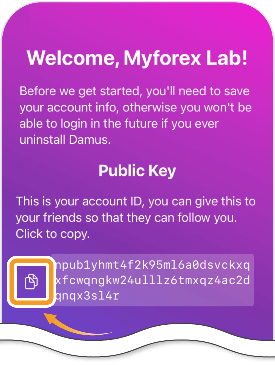 DamusのPublic key表示画面