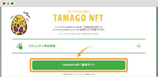 TAMAGO NFTの購入前の画面