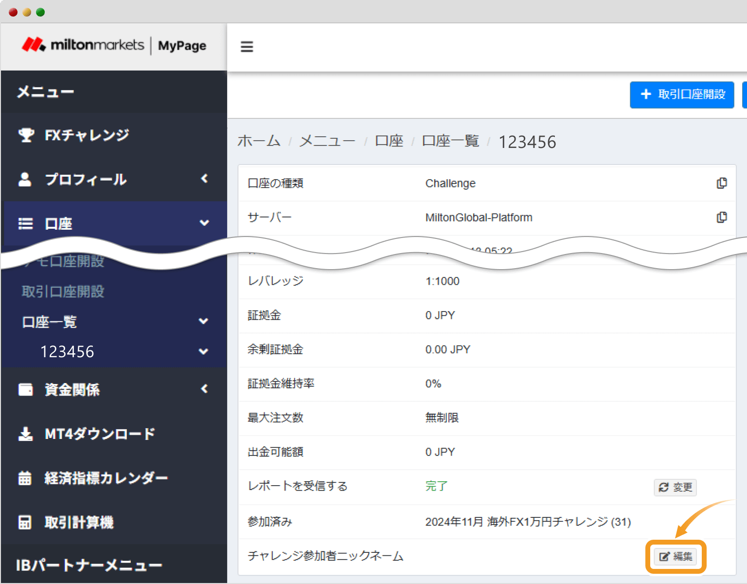 Milton Marketsチャレンジ口座概要