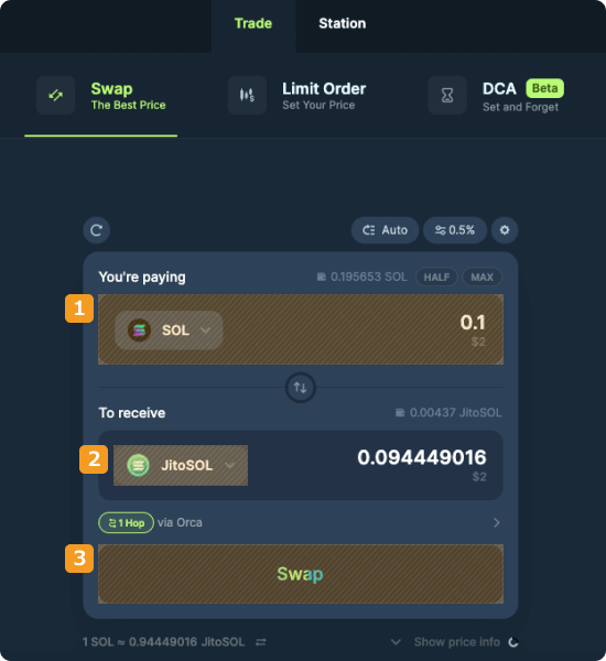 SOLとJitoSOLのスワップ