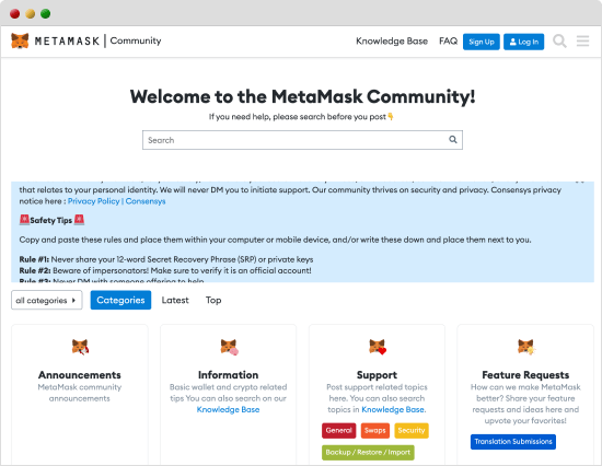 MetaMaskのコミュニティサイト