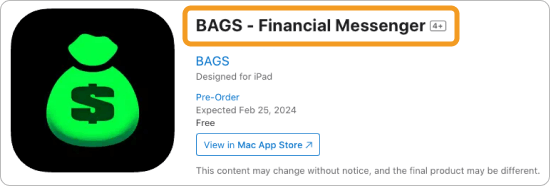 BagsのApp Storeの画面