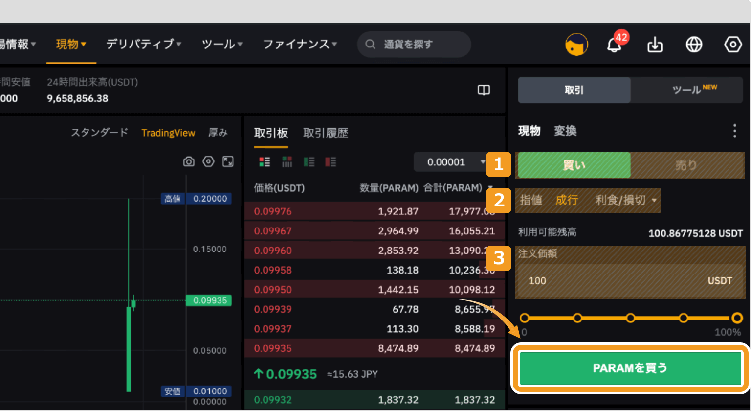 Bybitで成行でPARAMを購入する方法