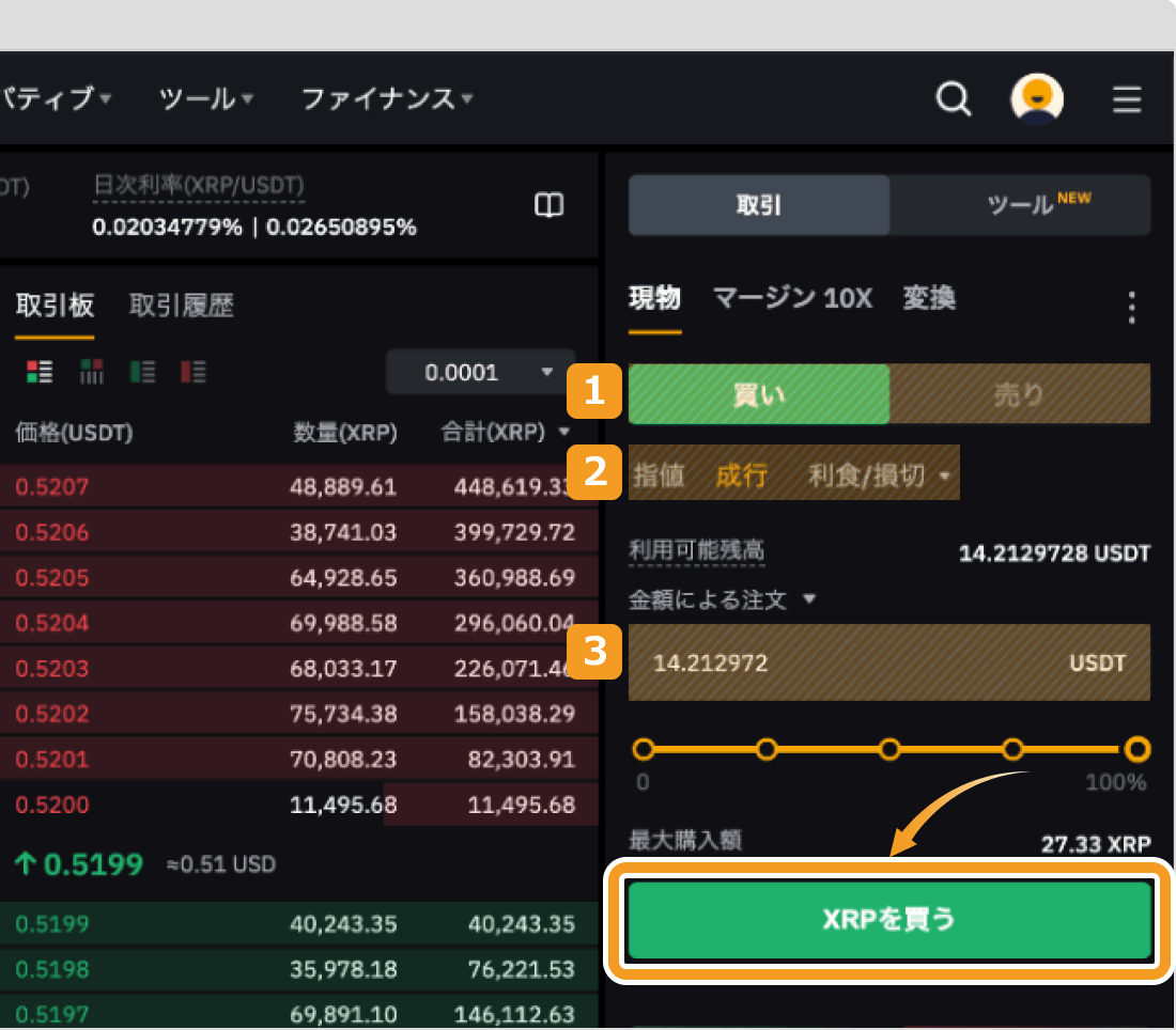 XRPの取引画面