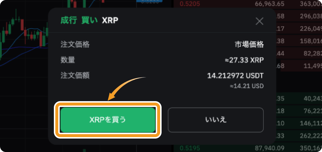 XRPの注文確認画面