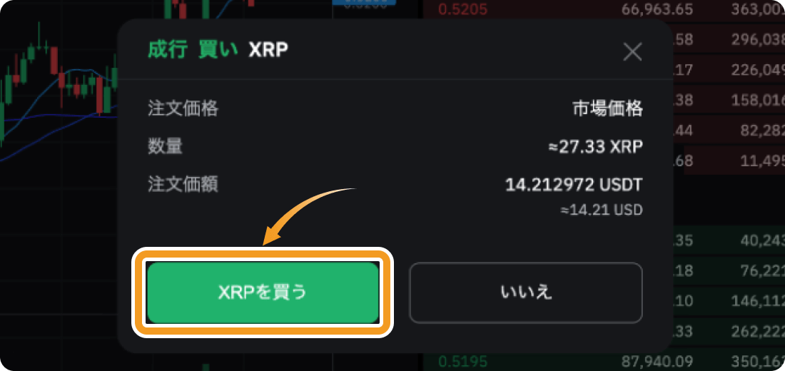 XRPの注文確認画面