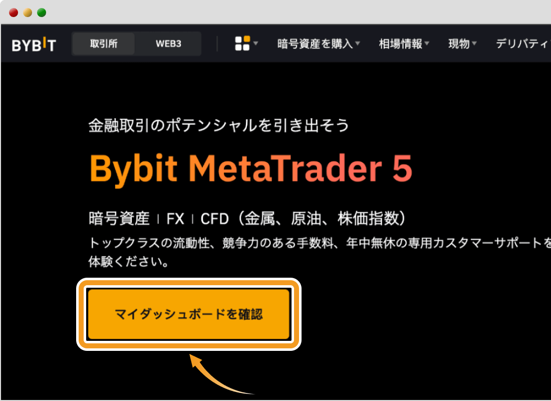 BybitのMetaTrader5ダッシュボード確認