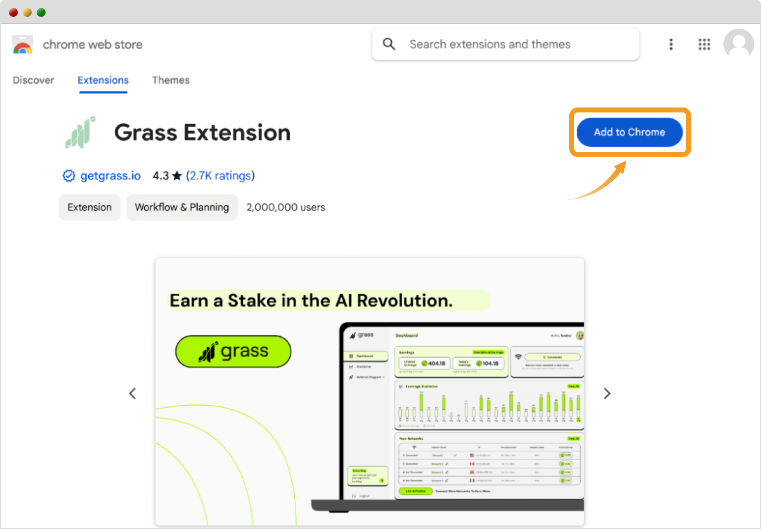 ChromeウェブストアのGrassのページ