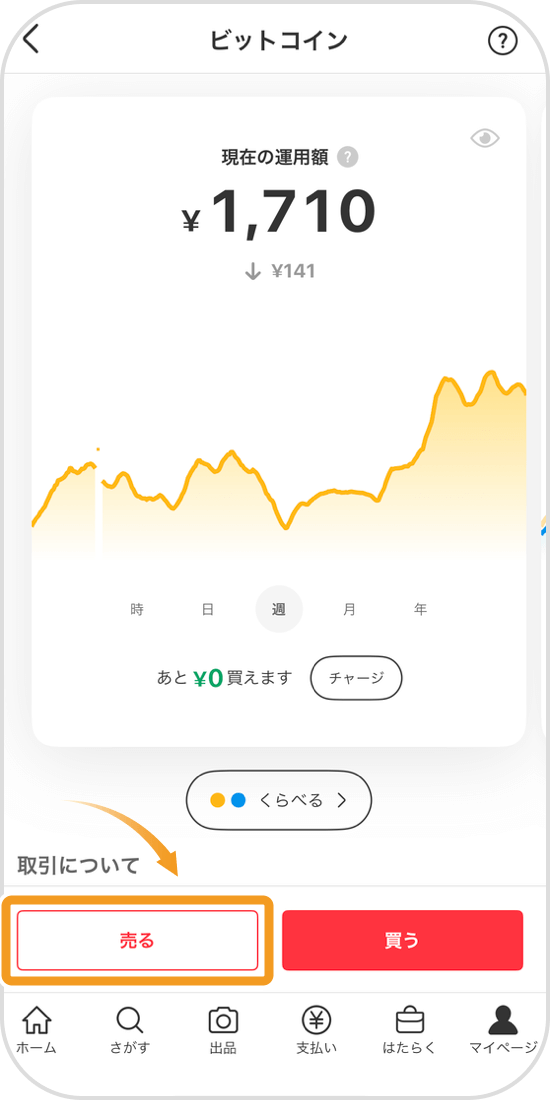 メルカリのビットコイン取引画面