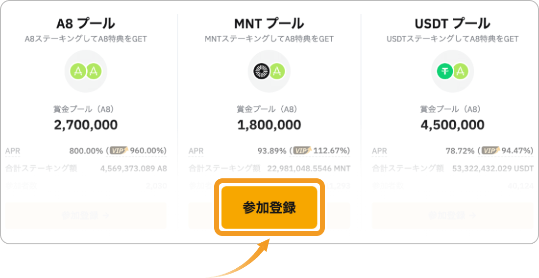 ローンチプールの参加登録画面