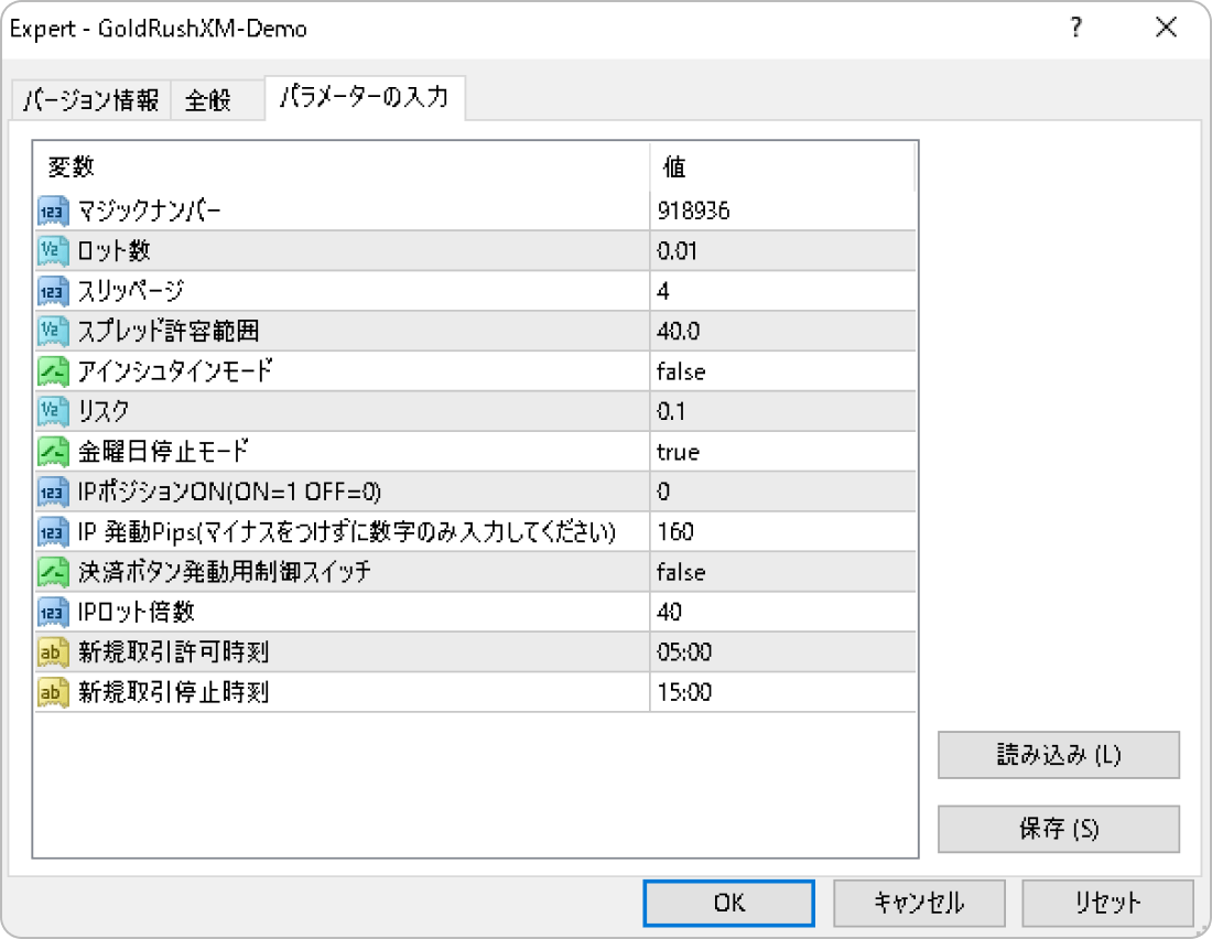 フォワードテスト設定