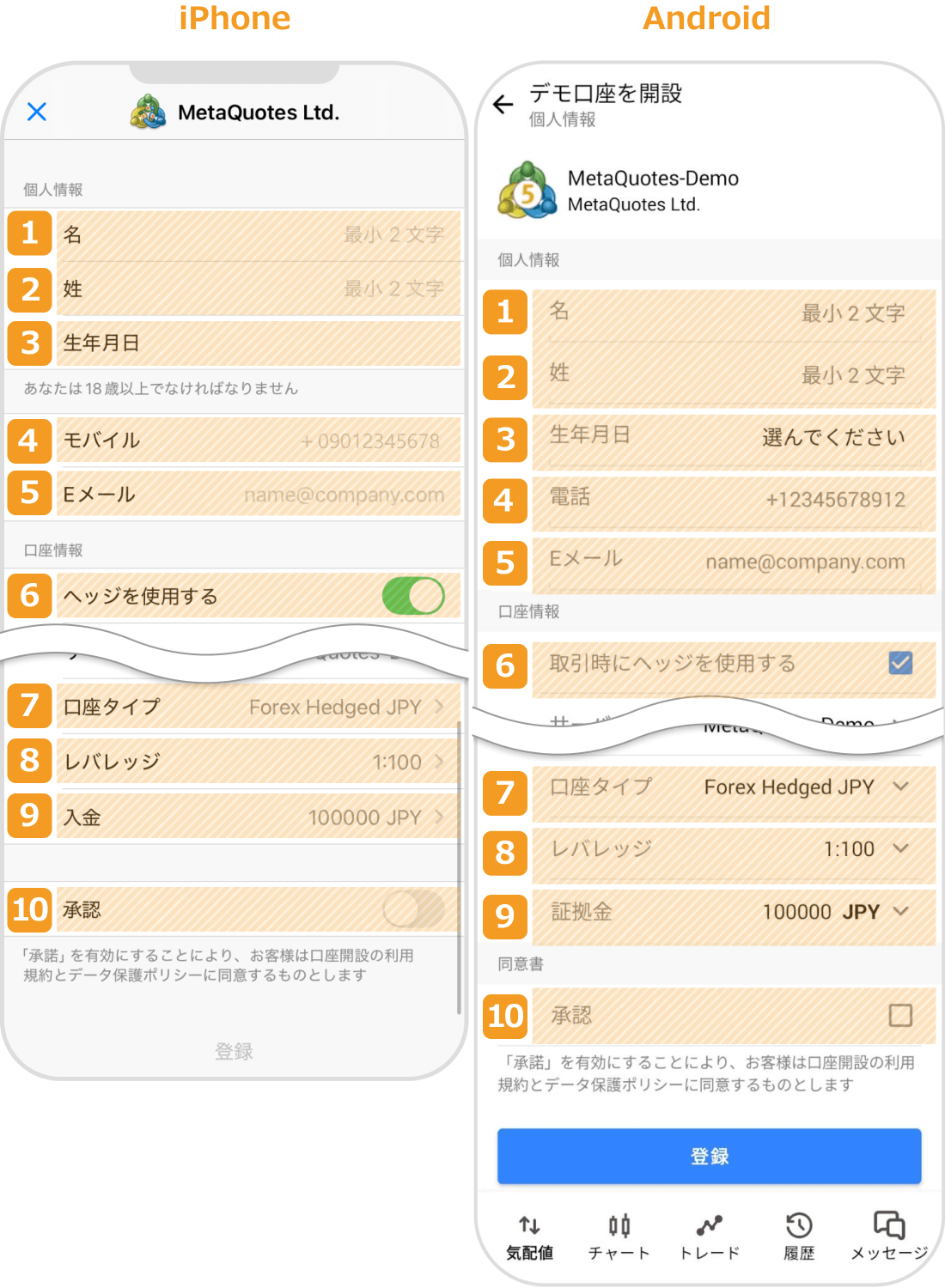 デモ口座情報入力