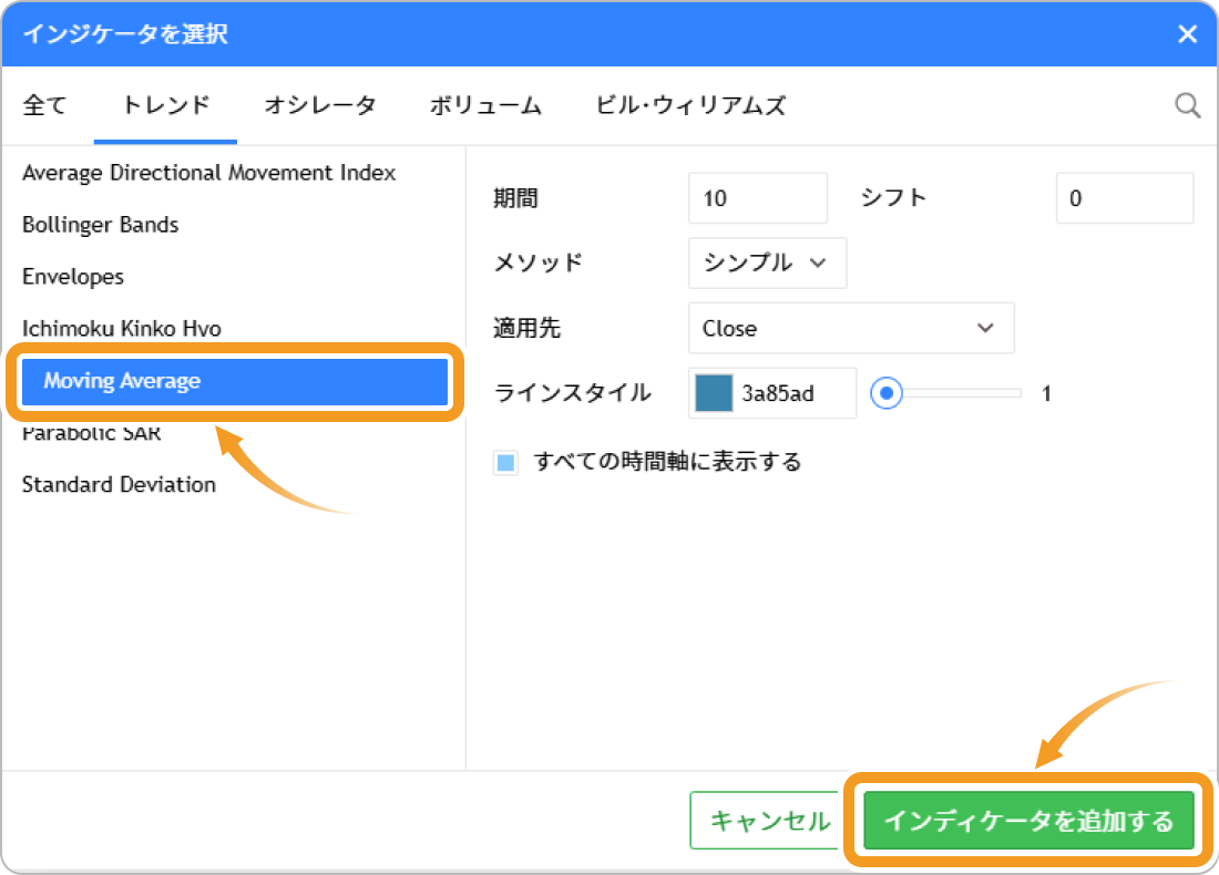 MT5ウェブトレーダーでインディケータを設定・追加する方法