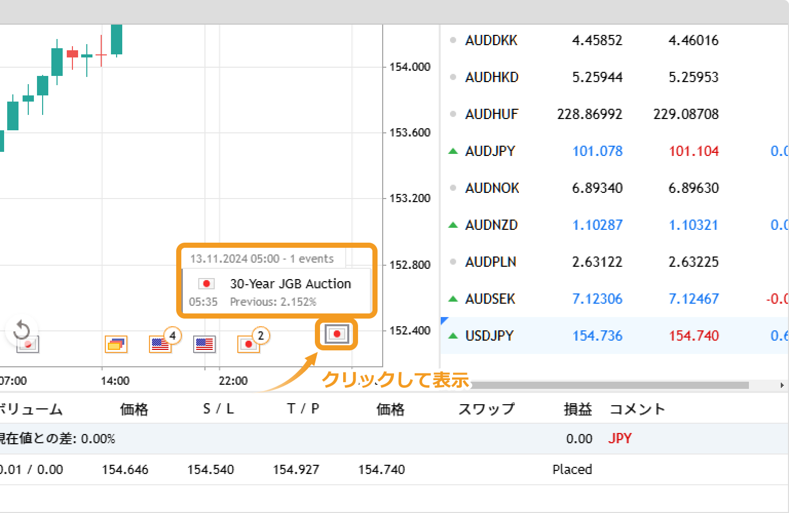 MT5ウェブトレーダーでの経済カレンダー表示