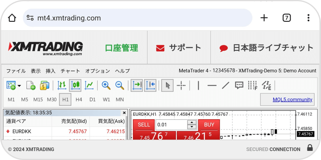 MT4ウェブトレーダーをスマホの横画面表示したとき