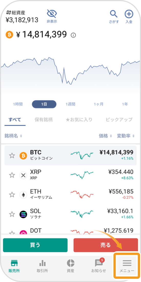 bitbankアプリのトップページ