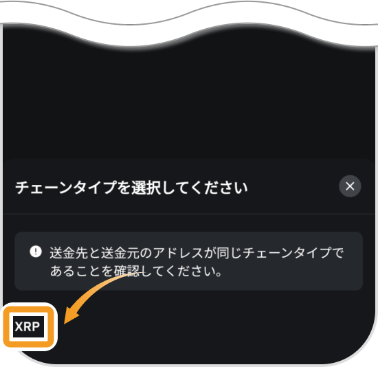 Bybitアプリのチェーンタイプ選択画面