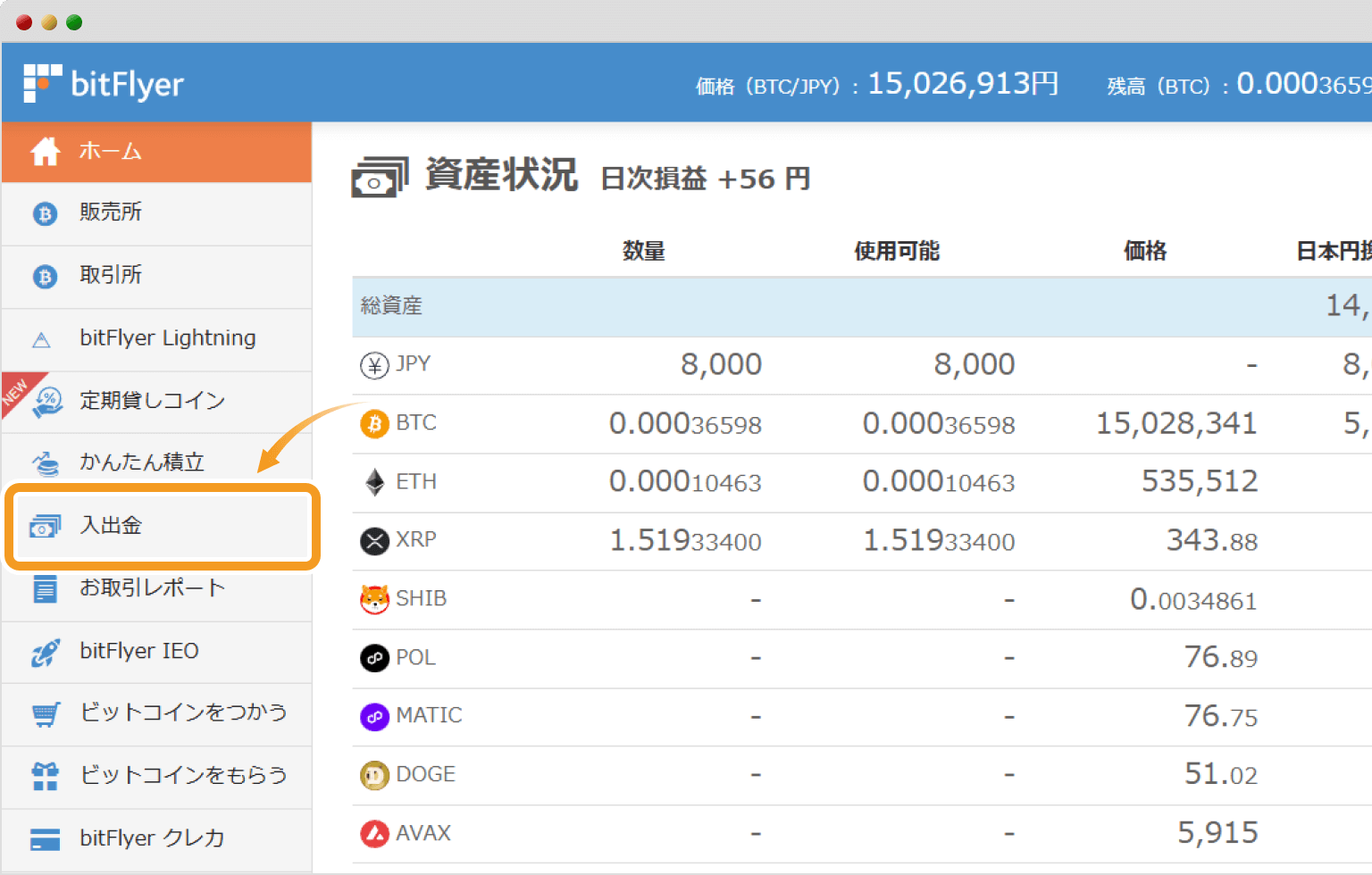 ビットフライヤーのトップページ