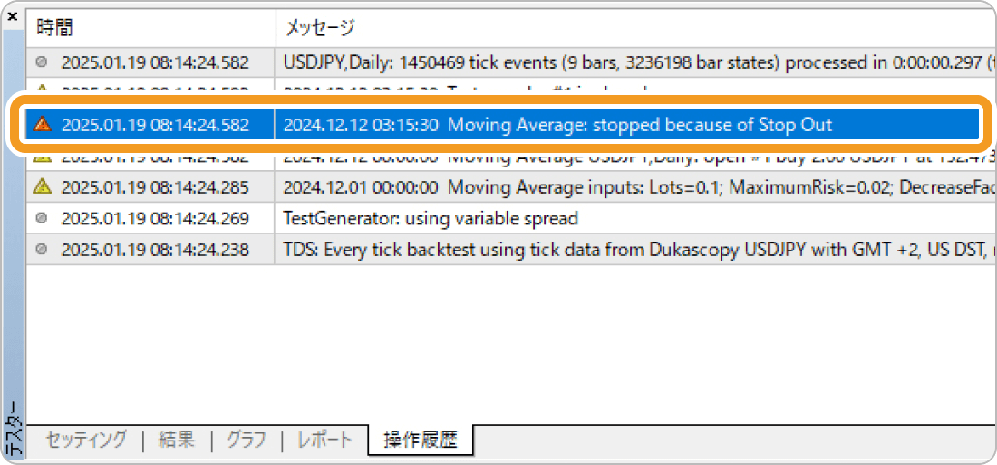 Stop Outのメッセージ確認