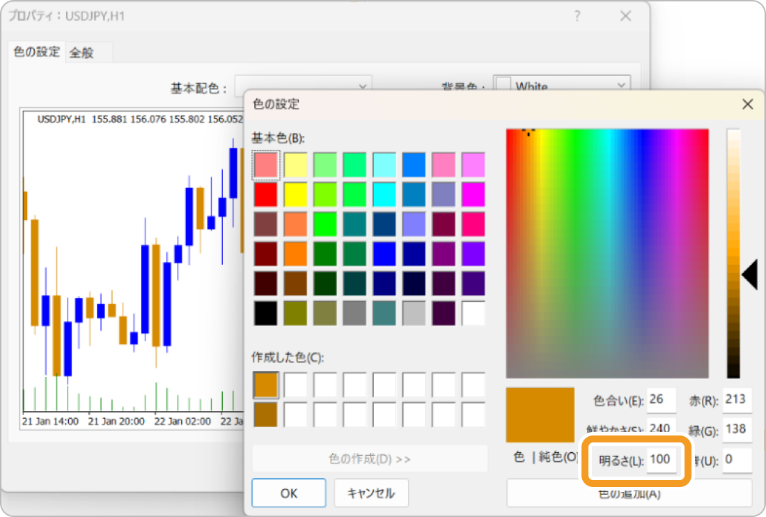 白配色におけるチャート背景の変更例