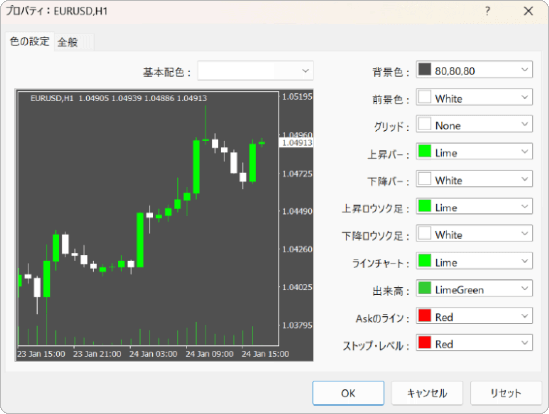 黒配色におけるの中間色チャート