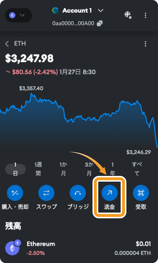 メタマスクのETH残高画面