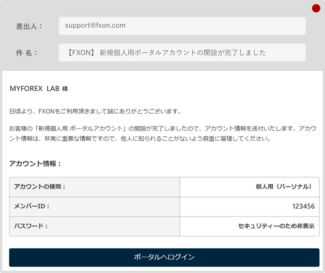FXONの登録完了メール