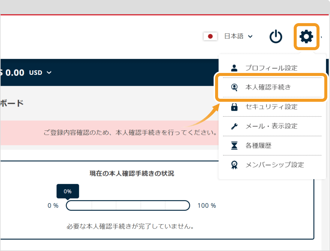 FXONのトップページから本人確認手続きを行う