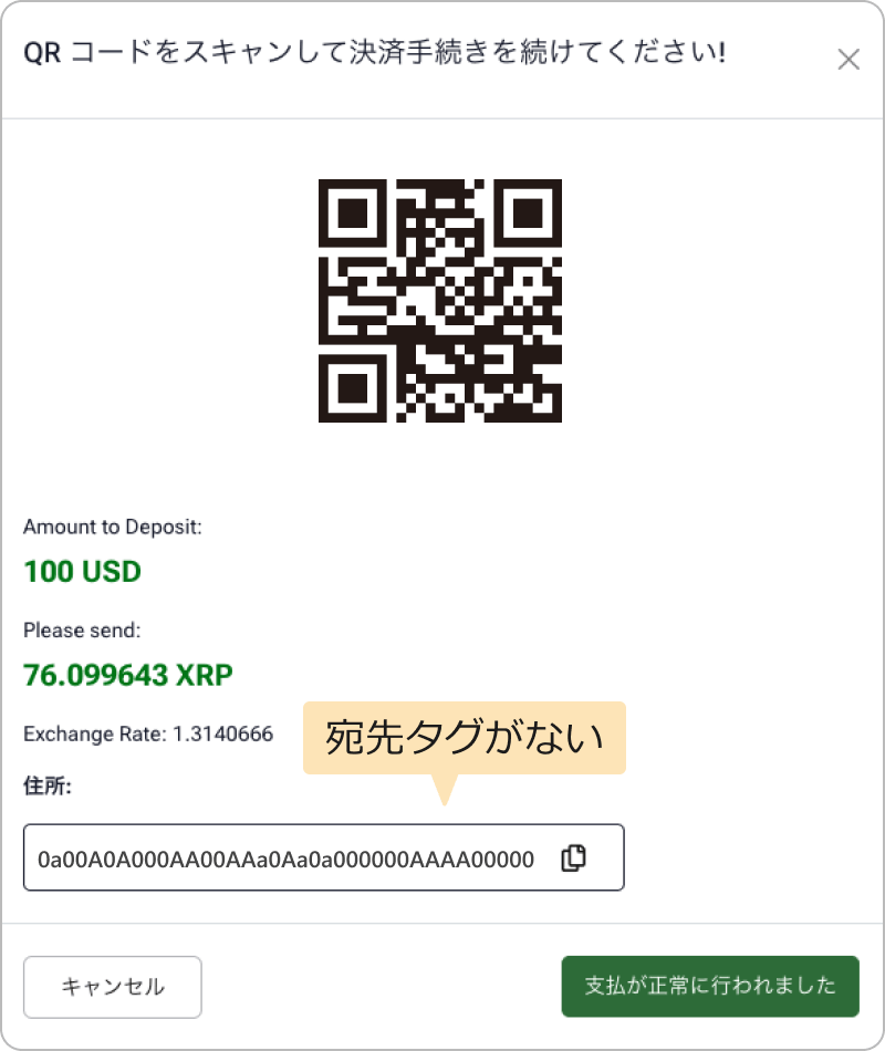 HFMの入金アドレス画面（Crypto Payments（B））