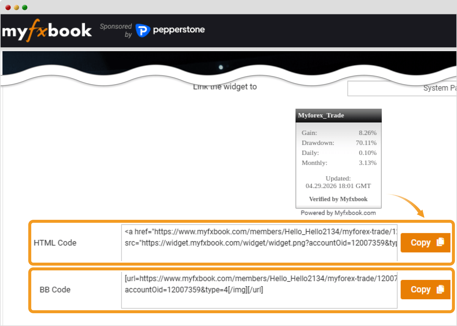 Myfxbookでブログパーツを使う・3