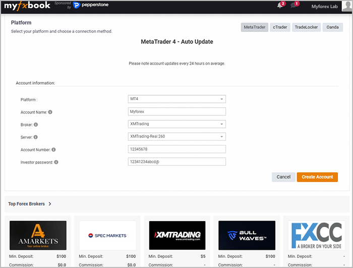 Myfxbookへの登録画面